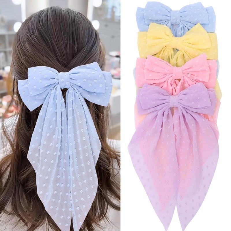 MRJ 4Pcs Chiffon Hair Bows for Women Big French Bows Hair Clips for Girls Hair Accessories Barrettes Metal Clips Bowknot Aesthetic - Image 1
